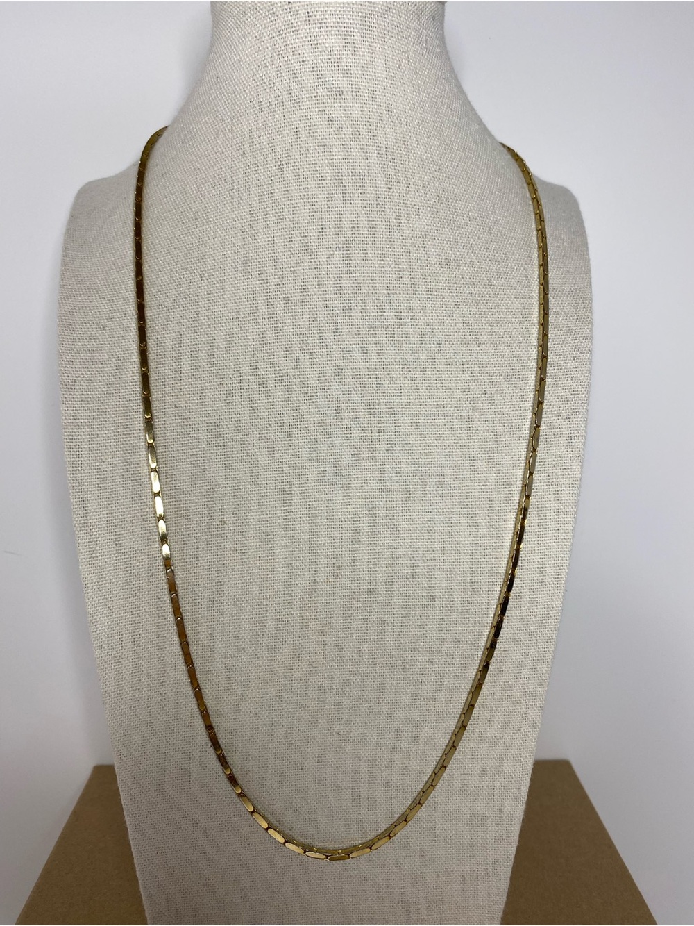 Vintage 14K GP Gold Plated 24” Oval Box Link Chain Necklace Geometric Design